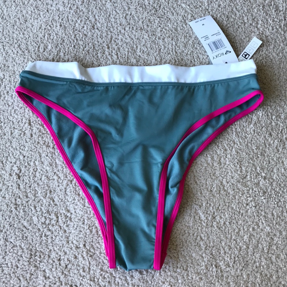 Roxy swim in love bikini bottom Medium NWT high waist leg green pink